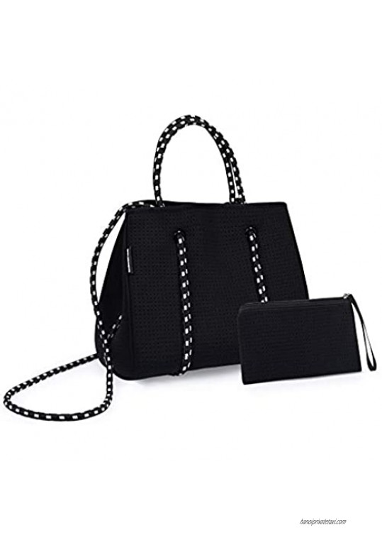 Somewhere Haute Medium Perforated Neoprene Tote With Handles and Long Crossbody Strap for Women