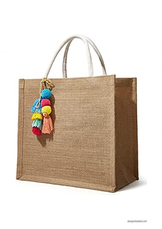 Straw Bag For Women  Summer Beach Bags Solid Color Womens Straw Purse Big Tote With Pom Poms