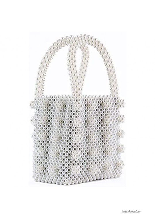 Women Beaded Handbags Handmade Weave Crystal Pearl Tote Bags Transparent Purse for Evening