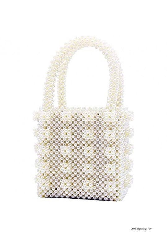 Women Beaded Handbags Handmade Weave Crystal Pearl Tote Bags Transparent Purse for Evening