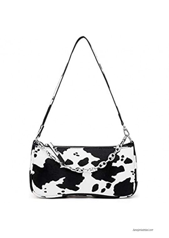 Women Cow Print Shoulder Bag Clutch Purse Underarm Handbag Satchel Zipper Tote Bag Purse