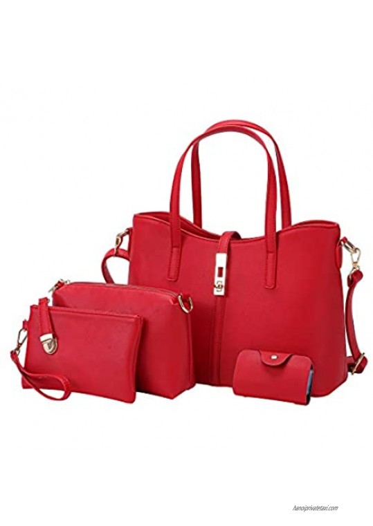 Women Handbag PU Leather Shoulder Bags Tote Bag Fashion Satchel Hobo Purse Set 4pcs