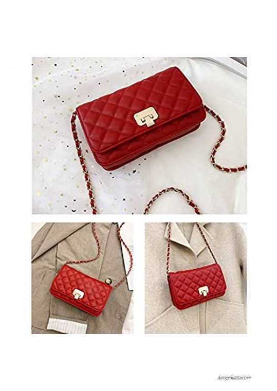 Women Leather Shoulder Bag Fashion Clutch Handbag Quilted Designer Crossbody Bag with Chain Strap (Red)