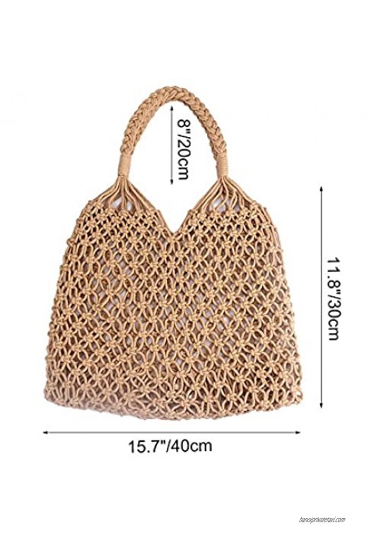 Women's Beach Straw Handbag Woven Tote Fishing Net Beach Bag Large Capacity Mesh Rope Combination Handbag
