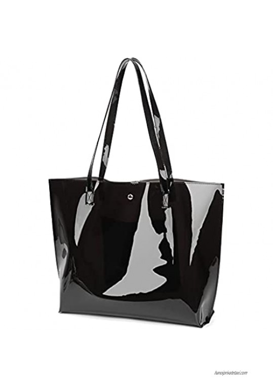 Women's Soft Faux Leather Tote Shoulder Bag from Dreubea Big Capacity Handbag Clear