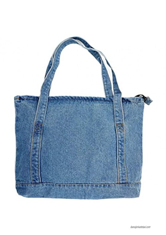YunZh Denim Tote Bag Casual Style Lightweight Classic Retro Travel Shopper Shoulder Handbag