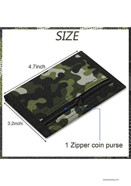 3 Pieces Canvas Wallets Trifold Nylon Wallets Coin Purse with Magic Sticker and Zipper Pocket for Kids Boy Teen (Camouflage)