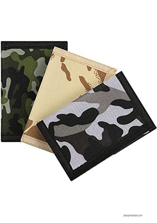 3 Pieces Canvas Wallets Trifold Nylon Wallets Coin Purse with Magic Sticker and Zipper Pocket for Kids Boy Teen (Camouflage)