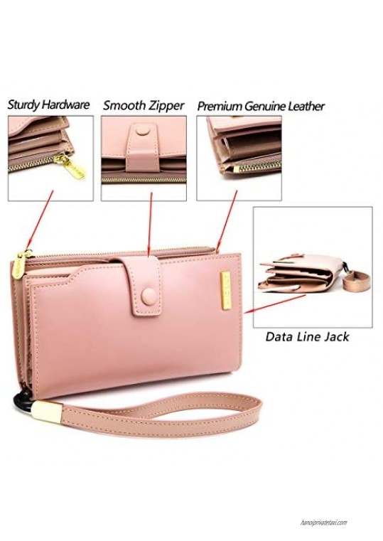 ANDOILT Women's RFID Blocking Large Capacity Luxury Wax Genuine Leather Clutch Wallet Card Holder Organizer Ladies Purse