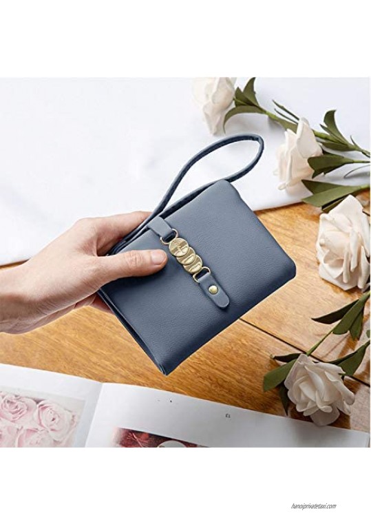 AOXONEL Womens Wallets Small Rfid Bifold Wristlet Ladies Wallets for Card Coin Change Purse with Wrist Strap