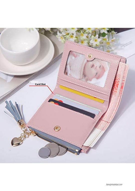 Belsmi Women's Small Compact PU Leather Slim Wallet Lady Purse Zipper Pocket Card Organizer Bifold Wallets