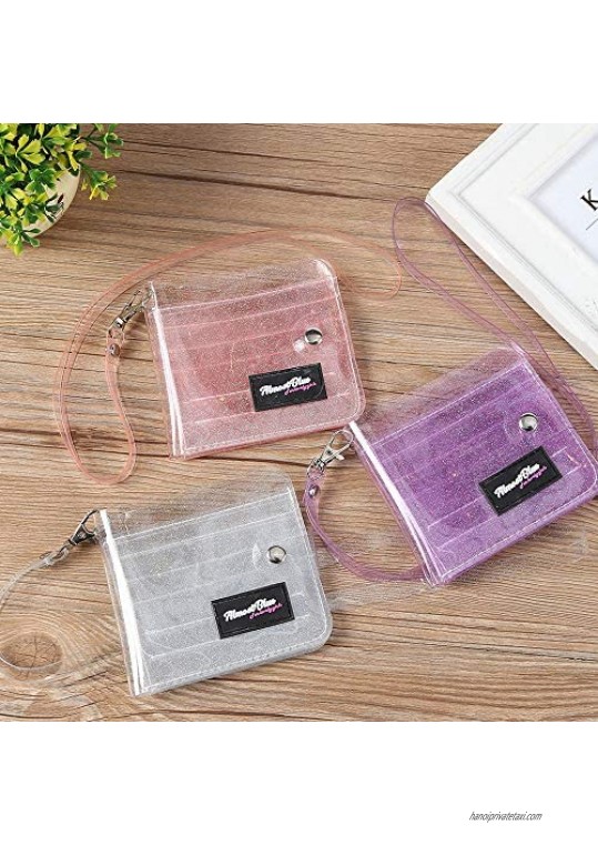 Clear Wallet for Women Bifold Wallet Purse with Lanyard Cute Jelly Coin Pouch ID Case (Silver)
