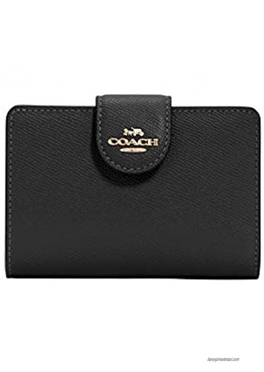 COACH Medium Leather Corner Zip Wallet in Black - Gold  Style No. 6390