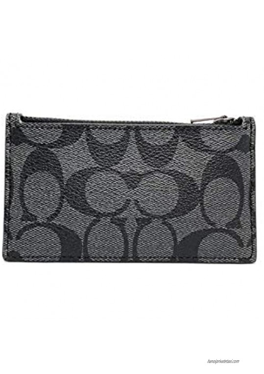 Coach Zip Card Case in Signature Coated Canvas Charcoal Black F32256