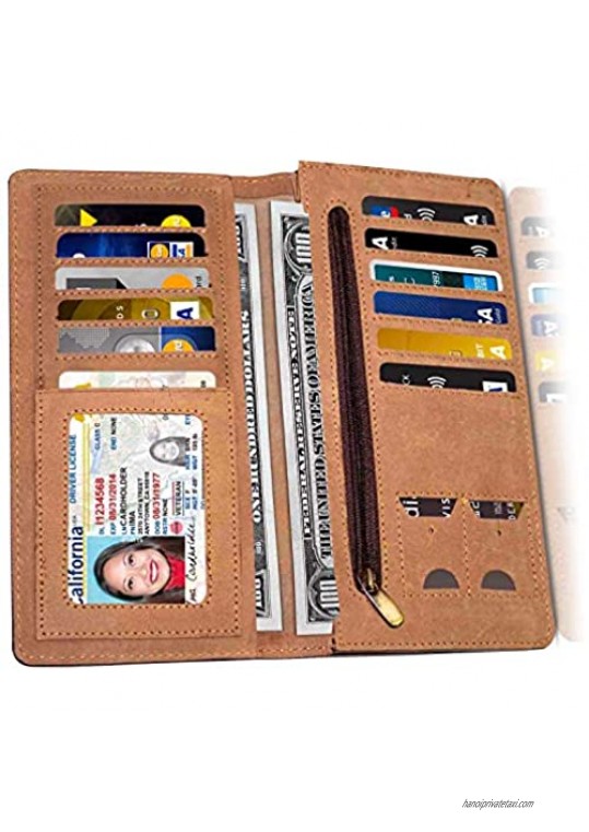 Credit Card Holder For Women RFID Blocking 12 Slots For Cards Id Holder Cash pockets Zipper Slot - Ultra Slim Genuine Leather Wallet