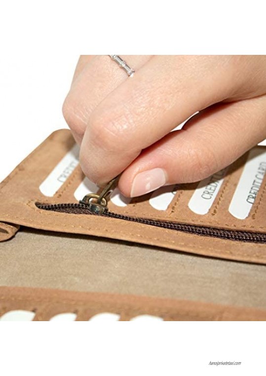 Credit Card Holder For Women RFID Blocking 12 Slots For Cards Id Holder Cash pockets Zipper Slot - Ultra Slim Genuine Leather Wallet