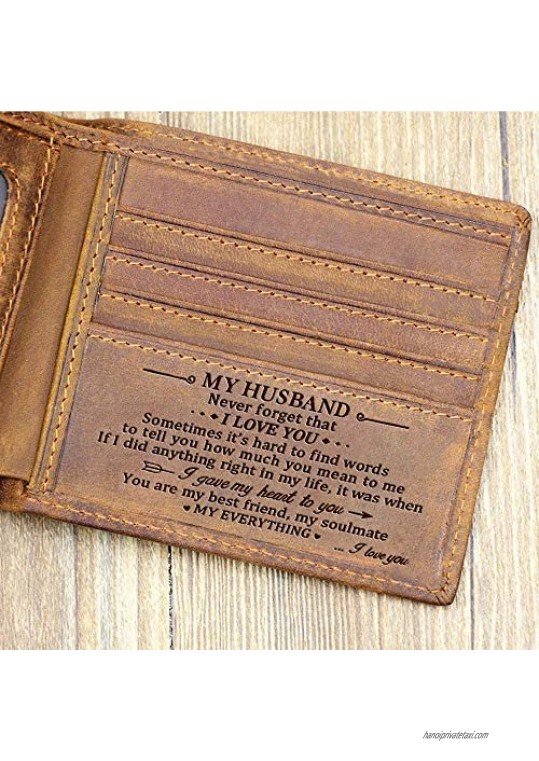 Customized Leather Front Pocket Wallet - Slim Wallet RFID Minimalist Credit Card Wallets - Personalized Gift (to Husband)