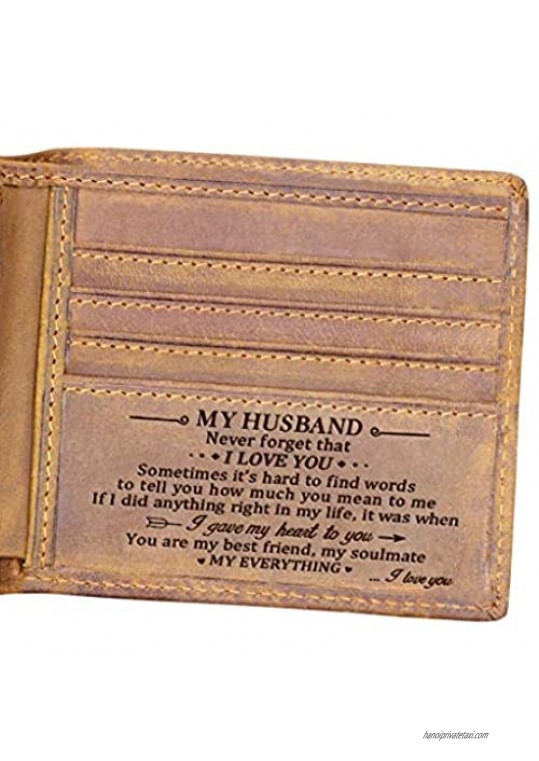 Customized Leather Front Pocket Wallet - Slim Wallet RFID Minimalist Credit Card Wallets - Personalized Gift (to Husband)