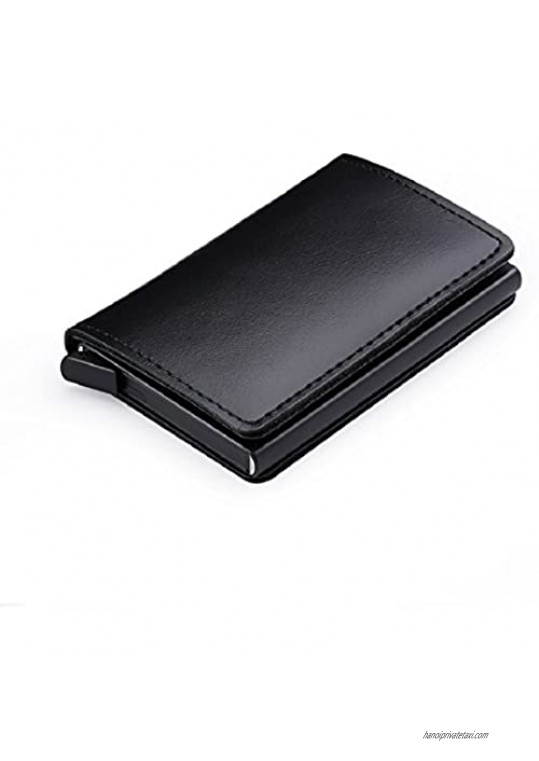 Dlife Credit Card Holder RFID Blocking Wallet Slim Wallet Cowhide Leather Vintage Aluminum Business Card Holder Automatic Pop-up Card Case Wallet Security Travel Wallet (Black Case)