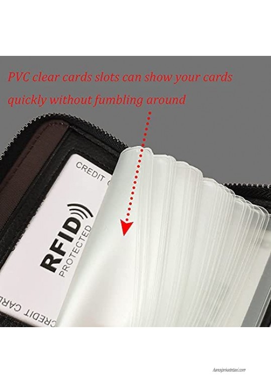 EASTVIO RFID Blocking Credit Card Holder for Women Men Genuine Leather Wallet Organizer Zipper Money Case (Litchi Leather Black 20 Slots)