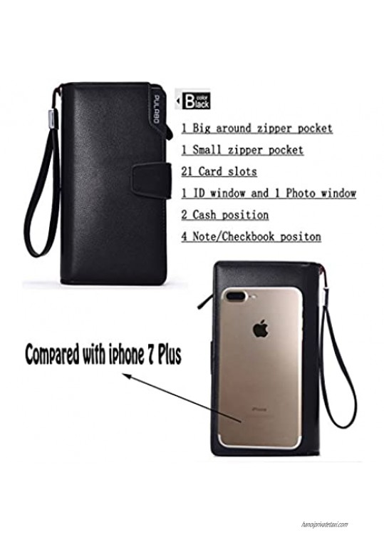Freehorse Rfid Women's Wallets Ladies Clutch Leather Wristlet Card Phone Organizer Zipper Purse (Black) Large