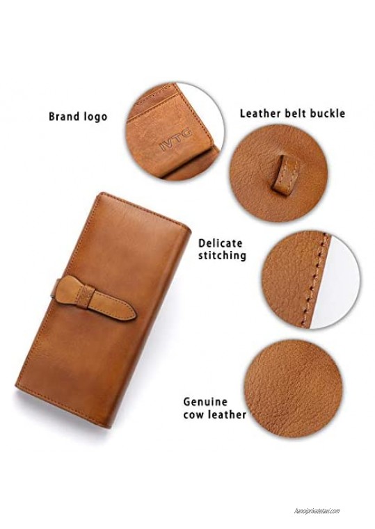 Genuine Leather Wallet Women Long Purse Clutch Vintage Cowhide Handmade Card Holder Organizer