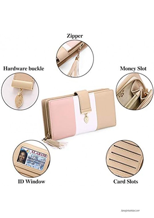 GOIACII Wallets for Women PU Leather Card Holder Phone Clutch Leaf Pendant With Zipper Pocket
