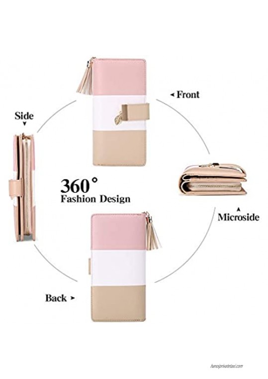 GOIACII Wallets for Women PU Leather Card Holder Phone Clutch Leaf Pendant With Zipper Pocket