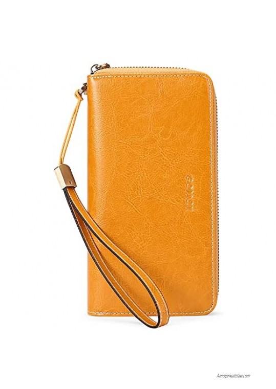 GOIACII Womens Wallet RFID Blocking Leather Credit Card Holder Phone Clutch Purse Large Capacity Bifold Organizer with Wristlet