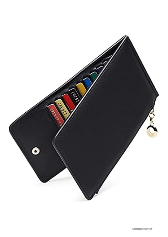 GOIACII Womens Wallet RFID Blocking Slim Bifold Multi Card Case Wallet Long Credit Card Wallet for Women with Zipper Pocket
