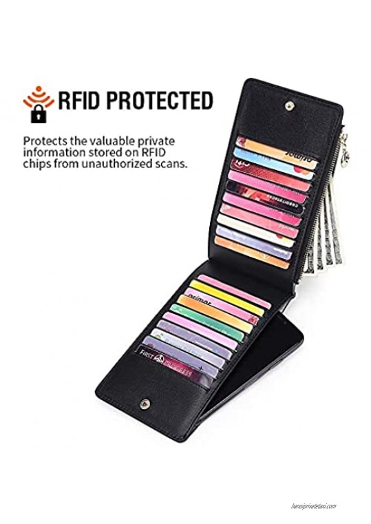 GOIACII Womens Wallet RFID Blocking Slim Bifold Multi Card Case Wallet Long Credit Card Wallet for Women with Zipper Pocket