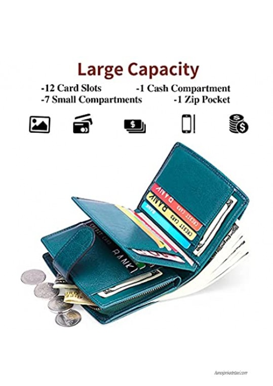 GOIACII Women's Wallet RFID Leather Wallets Small Bifold Zipper Pocket Card Case Purse