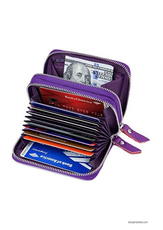 KALMORE Wallets for Women Genuine Leather Double Zipper RFID Blocking Purse with Coin Pocket