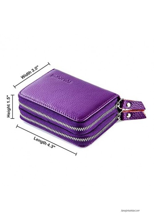 KALMORE Wallets for Women Genuine Leather Double Zipper RFID Blocking Purse with Coin Pocket