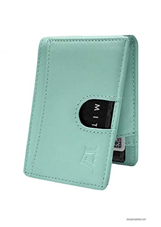Kings Loot Slim Full-Grain Leather Wallet for Women – Small Bifold Ladies Wallet - Includes RFID Blocking  Credit Card Slots & Pull Tab – Holds 10 Cards (Mint)