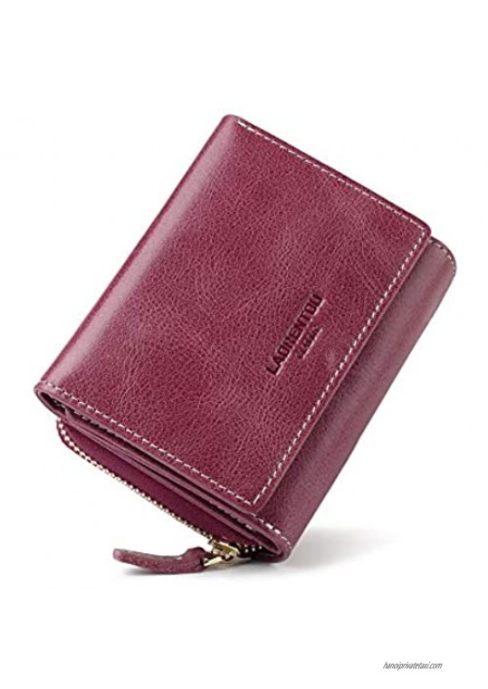 LAORENTOU Women's Genuine Leather Small Trifold Pocket Wallet with Zipper Coin Credit Card Holder (Purple2)