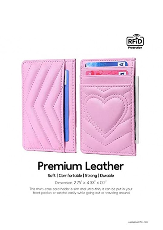 Pink Quilted Leather Card Holder Wallet
