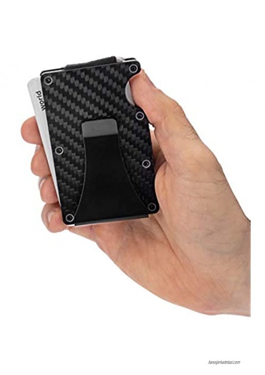 RFID Blocking Carbon Fiber Wallet Slim Money Clip & Minimalist Wallet Aluminum Metal Wallet Front Packet and Business Card Holder (Black)