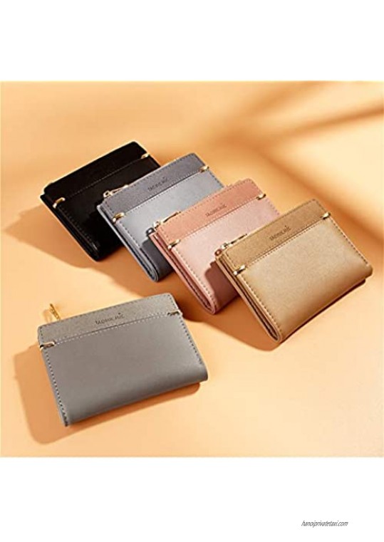 Small Wallets for Women Bifold Leather Short Wallet Lady Mini Purse Card Case Holder with ID Window (A-Black)