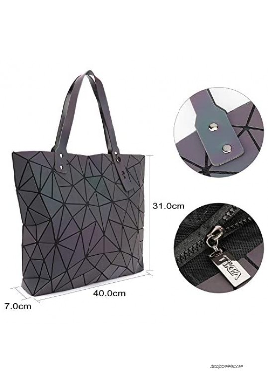 Tikea Geometric Tote Bag - Large Crossbody Handbag Top Handle Shopping Bag Women Girl Fashion Shoulder Bag - Luminous or Cork