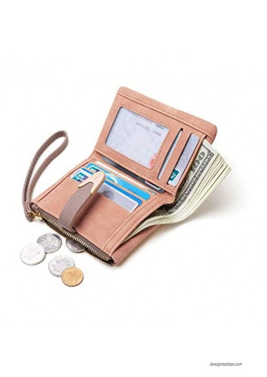 TOPKULL Wallets for Women Rfid Small Compact Bifold short Wallet Ladies Wristlet Zipper Coin Purse