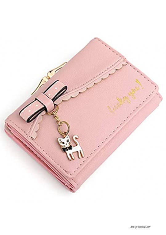 UTO Women's Trifold Wallet Cute Kitty Bowknot Card Holder Small Coin Purse 172