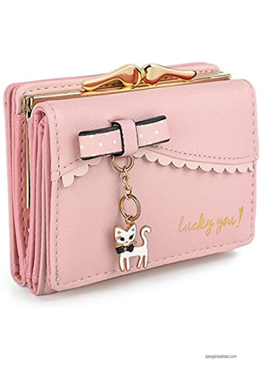 UTO Women's Trifold Wallet Cute Kitty Bowknot Card Holder Small Coin Purse 172