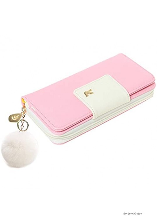 Wallet-NEWANIMA Women Multi-card Two Fold Long Zipper Clutch Purse  Pink  One Size