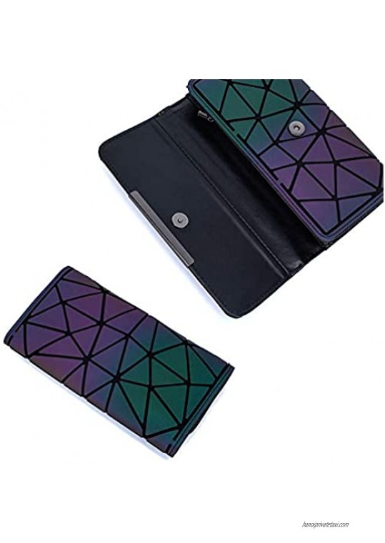 Women Wallets Luminous Geometric Long Purse Holographic Reflective Money Clip Credit Card Clutch by LOYOMA