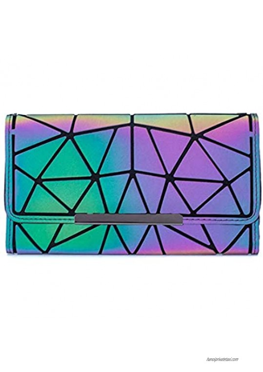 Women Wallets  Luminous Geometric Long Purse Holographic Reflective Money Clip Credit Card Clutch by LOYOMA
