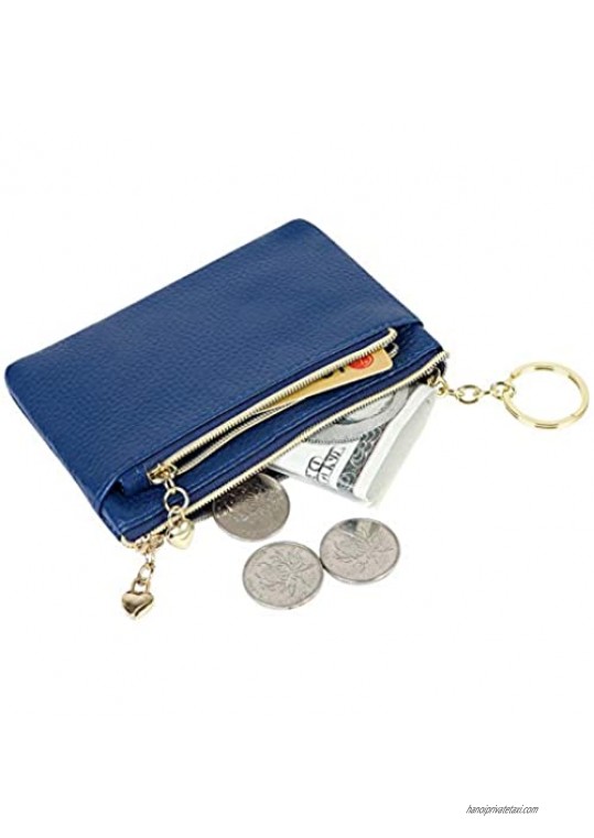 Women's Genuine Leather Coin Purse Zipper Pocket Size Pouch Change Wallet