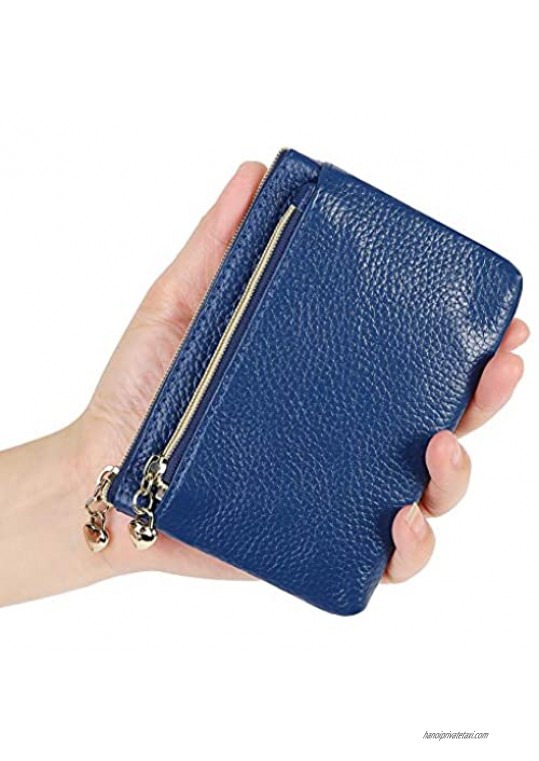 Women's Genuine Leather Coin Purse Zipper Pocket Size Pouch Change Wallet
