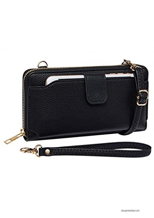 Womens Wristlet Wallet Crossbody Bag Cellphone Purse Handbag Card Slots 2 Strap Wrist Black 8.34.31.4
