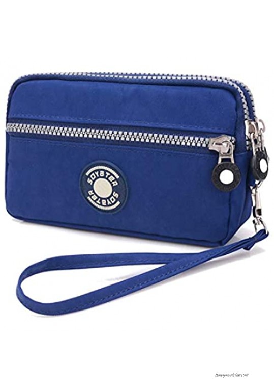 3 Zippers Clutch Wallet Waterproof Nylon Cell phone Purse Wristlet Bag Money Pouch for Women